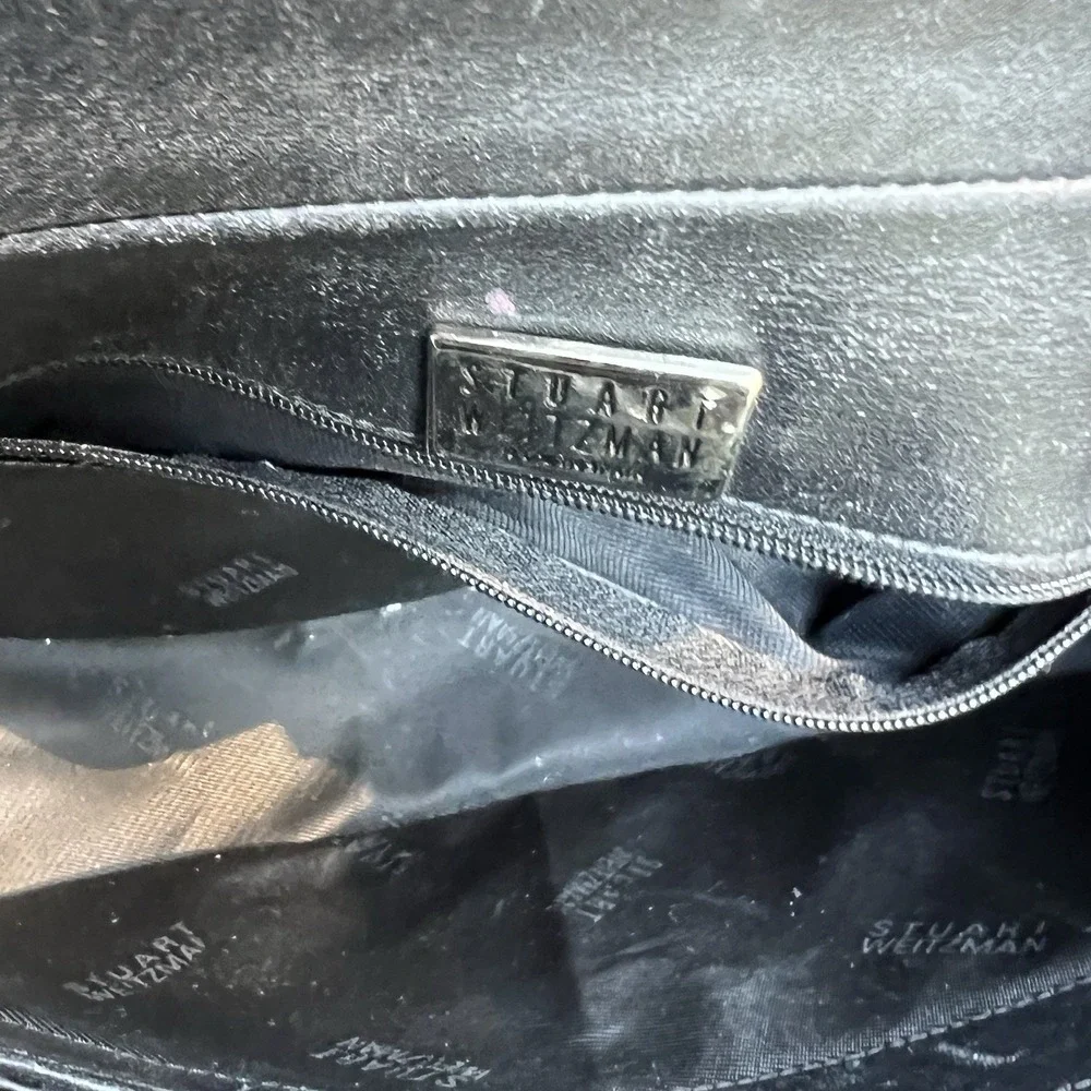 Stuart Weitzman Alligator Embossed Leather‎ Frame  Handbag Black Silver 90s Y2k